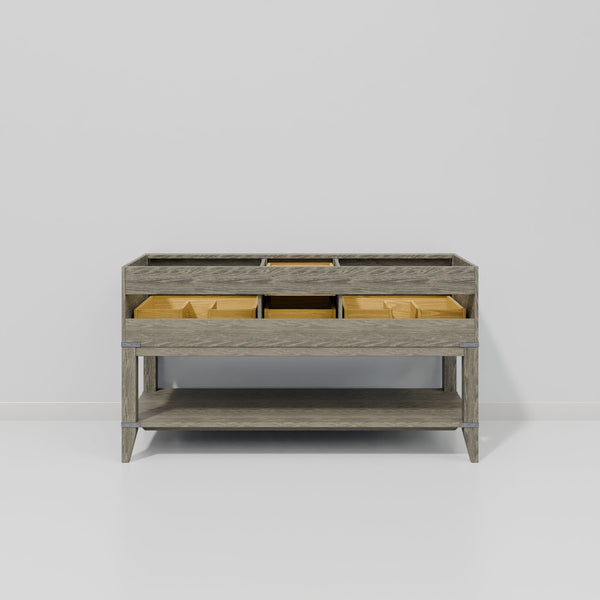 English Elm Grey Oak Double Bath Vanity 60" W With Elegant Carrara Marble Top, Soft-Close Drawers & Storage Solutions B2731P260264