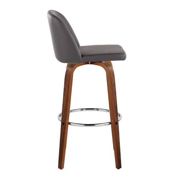 English Elm Toriano Mid-Century 30" Fixed-Height Swivel Barstool with Walnut Legs, Faux Leather Comfort Pair Grey B202S00707