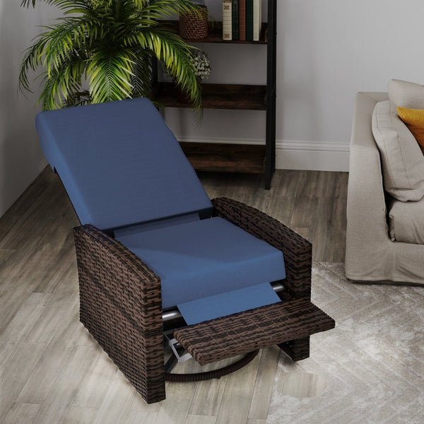 English Elm Outsunny Pe Rattan Swivel Recliner Outdoor Chair with Footrest and Padded Cushions W2225P485593