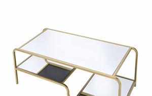 English Elm Astrid Three Tier Mirrored Coffee Table with Gold Metal Frame for Glam Living Rooms B2726P255309