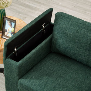 English Elm 67.7" Modern Loveseat Sofa with Cup Holders and Hidden Storage, Polyester Upholstery, Solid Wood Frame Green W1097S00193