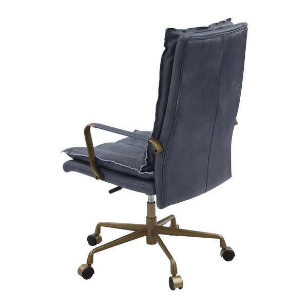 English Elm Tinzud Gray Top-Grain Leather Office Chair with 360° Swivel, Adjustable Height, 5-Star Casters B2726P287328