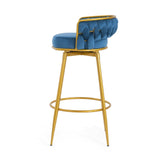 Christopher Knight Home® - Noble House - - Swivel Counter Height Bar Stools Set Of 2, 31." Bar Height Stools With Hand-Woven Backrest & Gold Metal Legs, Modern Low Back Upholstered Kitchen Chairs With Footrest For Island, Dining Room,Blue