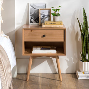 English Elm Walker Edison - Mid-Century Solid Pine 1-Drawer Nightstand with Open Cubby, Metal Hardware, Smooth Wood Slides B185P169294