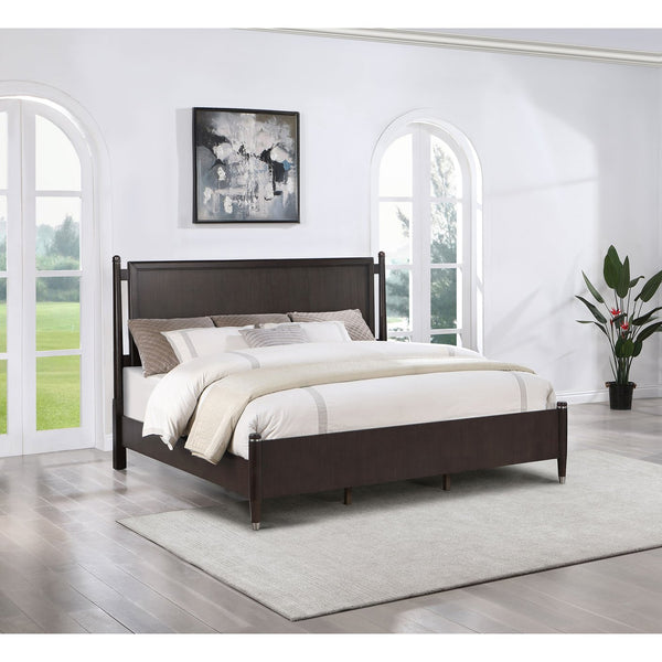 English Elm Niguel Four Poster Brown Bed with Silver Finials, Floating Headboard & Modern Low Footboard, Queen B062S01118