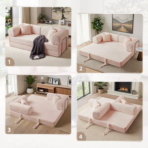 English Elm Compression Foldable Floor Sofa Bed Corduroy Futon with Foam Support for Small Spaces Pink W3716P379194