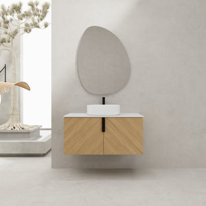English Elm 36" Modern Wall-Mounted Bathroom Vanity With Ceramic Vessel Sink & Soft-Close Doors For Stylish Space W999S00448