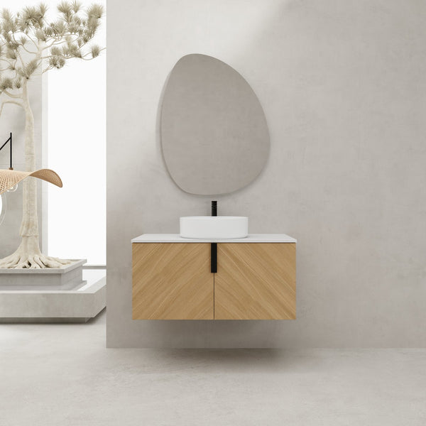 English Elm 36" Modern Wall-Mounted Bathroom Vanity With Ceramic Vessel Sink & Soft-Close Doors For Stylish Space W999S00448