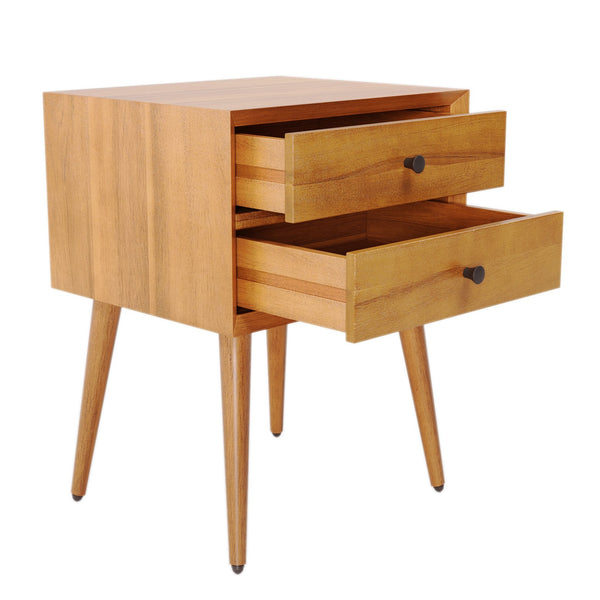 English Elm Christopher Knight Home® - Nightstand with 2 Drawers Mid-Century Acacia Wood, Splayed Legs, Brass Hardware, Easy-Glide Storage Natural 20.5 L x 17.5 W x 14.75 H N761P180219A