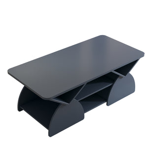 English Elm Engineered rounded corner rectangular coffee table with 6 cubbies, spacious tabletop, durable melamine finish Blue W2899P372761