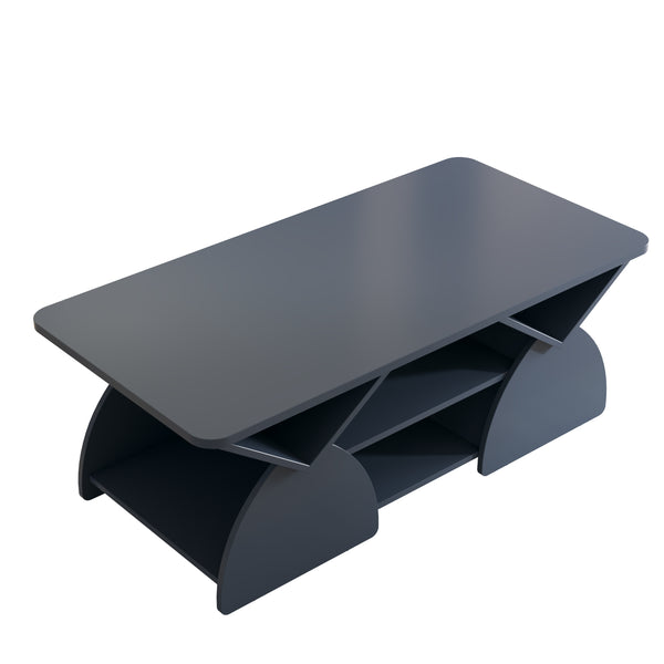 English Elm Engineered rounded corner rectangular coffee table with 6 cubbies, spacious tabletop, durable melamine finish Blue W2899P372761