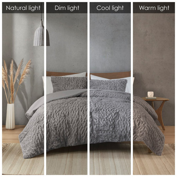 English Elm Full/Queen Blair Ruched Faux Fur Down Alternative Comforter Set – Luxurious Hypoallergenic OEKO‑TEX Bedding Ensemble Grey 11.02 L x 18.31 W x 10.24 H B035129367