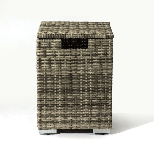 English Elm 32" Outdoor Propane Fire Pit Table with Ceramic Top, 50,000 BTU Stainless Steel Burner, Wicker Base and Tank Cover Beige W853P202196