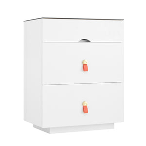 English Elm 3-Drawer 30" Nightstand with LED Light & Remote, Glass Top Jewelry Organizer, 3 Spacious Drawers White N733P304515K