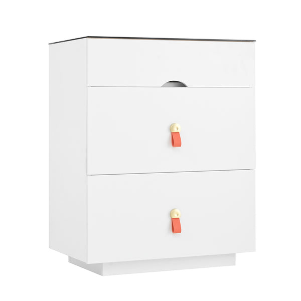 English Elm 3-Drawer 30" Nightstand with LED Light & Remote, Glass Top Jewelry Organizer, 3 Spacious Drawers White N733P304515K