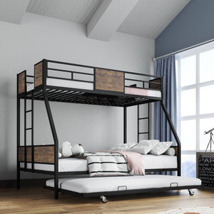 English Elm Twin Over Full Bunk Bed With Trundle – Sturdy Metal Frame, Safety Guardrails, Easy Assembly, Space-Saving! W3107P341488-GIGA
