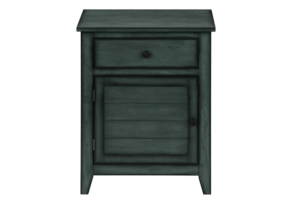 English Elm Accent Table Coastal Antique Blue Veneer Nightstand with Drawer & Cabinet, Solid Wood Accent Piece Blue 28 L x 22 W x 8 H B2710P287045