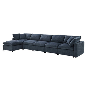 English Elm [new Sku] Chenille Modular Sectional Sleeper Sofa with Ottoman Six Seat U Shape Living Room Dark Blue N723S8583K