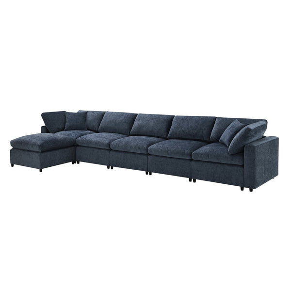 English Elm [video Modular Cloud Sectional Sofa Chenille Six Seat Sleeper with Ottoman for Living Room Dark Blue N723S9583K