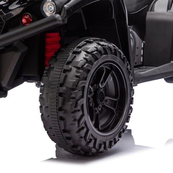 English Elm 24v Dual Motor Kids Atv Ride on with Led Lights Bluetooth Storage Racks Off Road Black W1578P390448