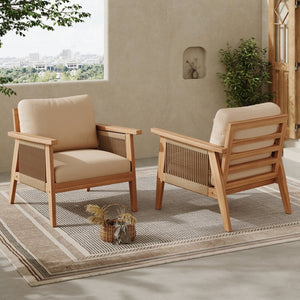 English Elm Outdoor Acacia Hardwood Patio Chairs with Handwoven Rope and Cushions Set of 2 N757S238680B