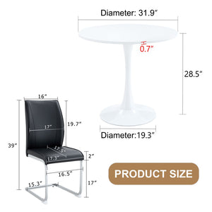 English Elm Table Set With Hourglass-Shaped Round Table & 4 Ergonomic Black Pu Chairs For Modern Dining Spaces W1151S03535-GIGA