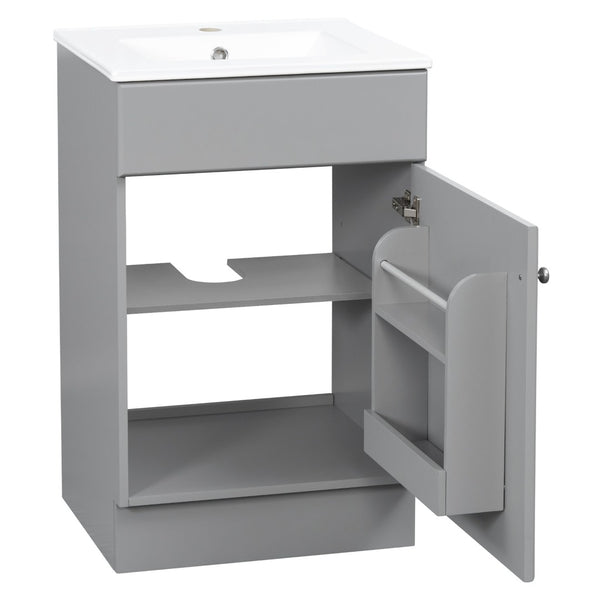 English Elm [video] 20 Inch Freestanding Bathroom Vanity with Ceramic Sink Soft Close Cabinet Gray N759P237946E