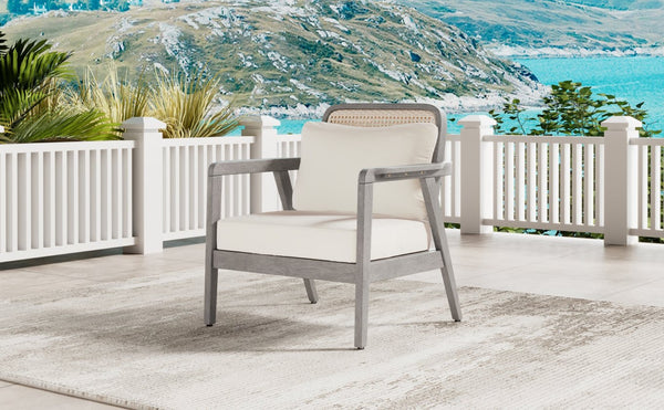 English Elm Outdoor Acacia Wood Club Chair Deep Seating Woven Back Patio Lounge Resort Style N780P171149G