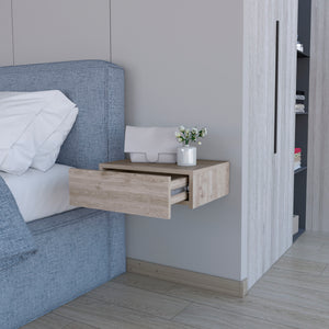 English Elm Vienna Wall-Mounted Nightstand in Light Gray — Space-Saving Engineered Wood with Spacious Drawer B128P176113
