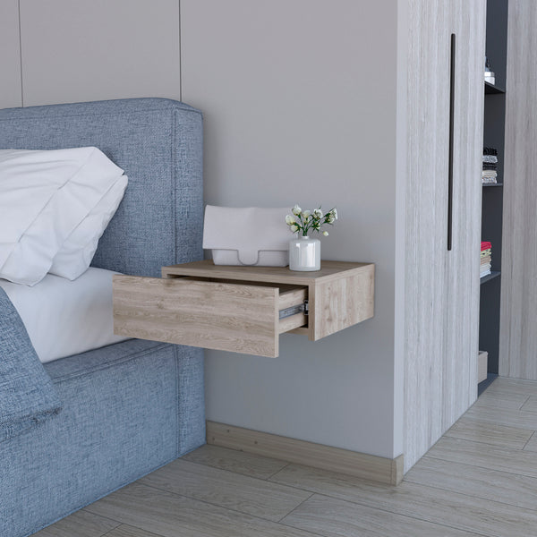English Elm Vienna Wall-Mounted Nightstand in Light Gray — Space-Saving Engineered Wood with Spacious Drawer B128P176113
