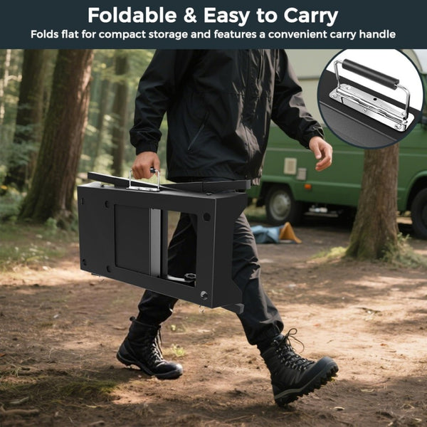 English Elm Foldable Carbon Steel Griddle Stand with Adjustable Legs and Side Shelf Outdoor Use W2181P481705