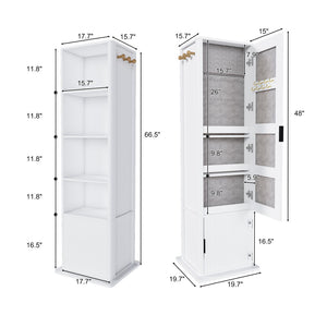 English Elm 360° Rotating Tower Cabinet with Full Length Mirror Open Shelving and Jewelry Storage White W509P456172
