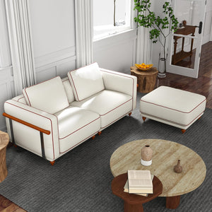 English Elm Modular 86-Inch Sectional Sofa: Luxurious White Linen, 70% Down-Filled Cushions, Washable Covers, Versatile Design T3966S00008