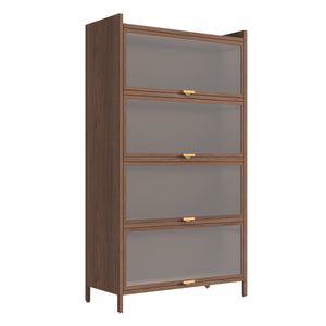 English Elm 57'' Tall Metal 4 Flip Doors Cabinet Walnut - Durable Steel, Space-Saving 4-Tier Storage for Home & Office W3387P363520
