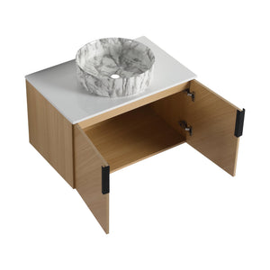 English Elm 30" Contemporary Bathroom Vanity With Art Sink, Wall-Mounted Design & Durable Plywood Construction W999S00446