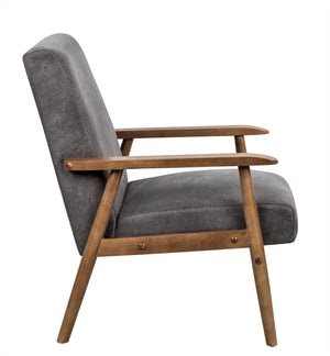 English Elm 25.38'' 25.38" Wide Classic Mid-Century Modern Arm Chair with Solid Wood Arms, Plush Foam & Microfiber Finish Grey B2735P271018