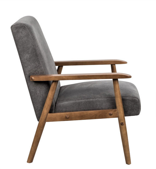 English Elm 25.38'' 25.38" Wide Classic Mid-Century Modern Arm Chair with Solid Wood Arms, Plush Foam & Microfiber Finish Grey B2735P271018