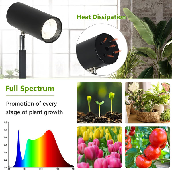 English Elm Grow Lights Stand For Indoor Plants - Full Spectrum 20W Cob Led Lamp With Timer & Adjustable Height W2738P185438