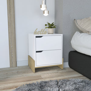 English Elm Luss Nightstand with Dual Drawers and Spacious Top Surface, Engineered Wood Bedside Table for Modern Bedrooms Multicolor 24 L x 19 W x 5 H B200P188858