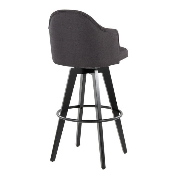 English Elm Fixed-height Swivel Barstools Upholstered Grey Fabric Black Wood Legs Kitchen Set of 2 Charcoal B202S01867