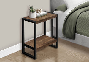 English Elm Accent 2-Tier Side Table with Reclaimed Brown Laminate Top and Black Metal Legs — Industrial Nightstand B2710P221331