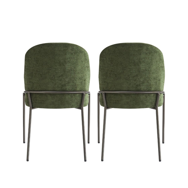 English Elm Modern Curved High Back Dining Chairs with Bronze Iron Frame Linen Upholstery Set of 2 N762P288935F