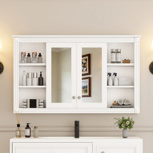 English Elm 47 Inch Wall Mounted Medicine Cabinet with Mirror Open Shelving and Adjustable Storage N710P363550K
