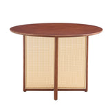 English Elm Chinese Countryside Retro Solid Wood Round Table, Simple Modern Imitation Rattan Table, Wooden Table, Desk. Suitable For Dining Room, Living Room, Office