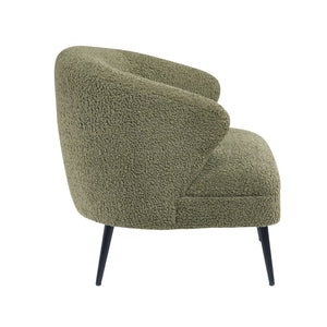English Elm Luxury Boucle Accent Chair with High-Density Foam, Curved Mid-Century Design, Plush Seat Comfort Green 26.5 L x 29.5 W x 22 H B011P283280