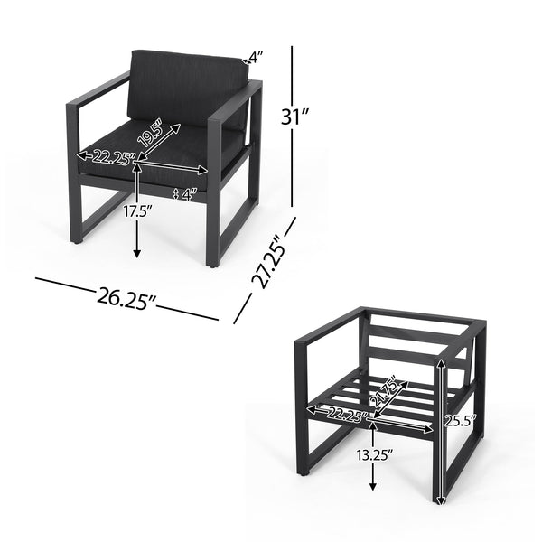 English Elm Christopher Knight Home® - NAVAN Outdoor Patio Club Chair Set of 2 – Lightweight Aluminum Frames with Removable Fade‑Resistant Cushions Dark Gray N775P243391G