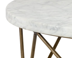 Sunpan Skyy Coffee Table - Elegant Carrara Marble Design with Antique Brass Frame for Modern Spaces Round - 40W x 40D x 15H