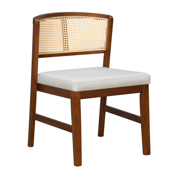 English Elm Rattan Back Armless Dining Chairs Upholstered Seat Rubberwood Frame Kitchen Set of 2 Walnut N842P400687W