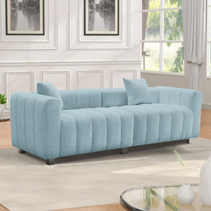 English Elm 83.46'' Velvet Three Seat Sofa Bubble Upholstered Couch with Sleek Metal Legs for Living Room Blue W2795S00040