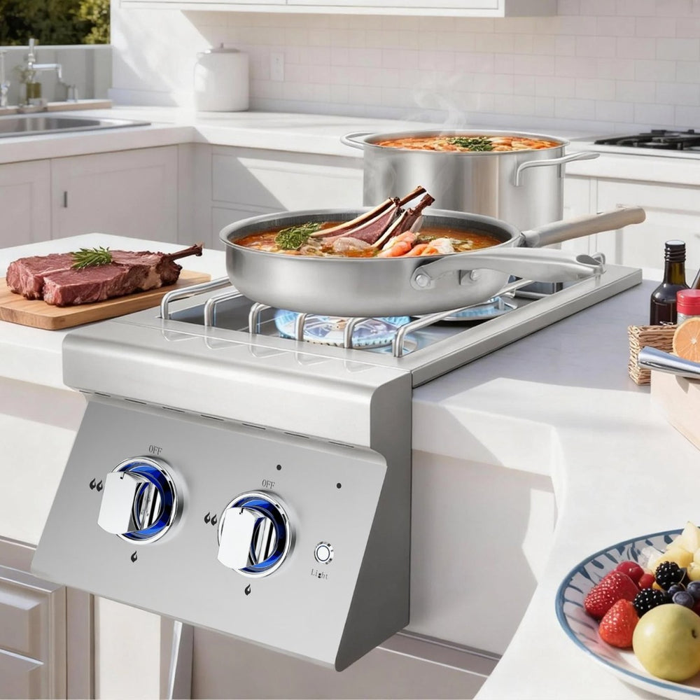 English Elm Double Built-in Propane Burners 304 Stainless Steel Outdoor Kitchen Bbq Island Grill W5057P394288